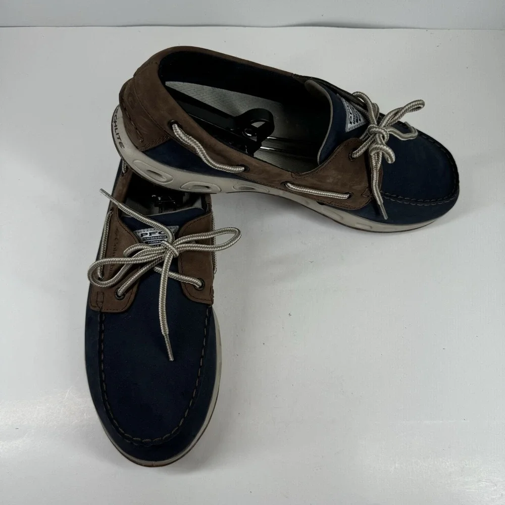 Columbia PFG Bonehead Vent Men's US 14 Navy Blue Leather Boat Shoes BM4438-464
